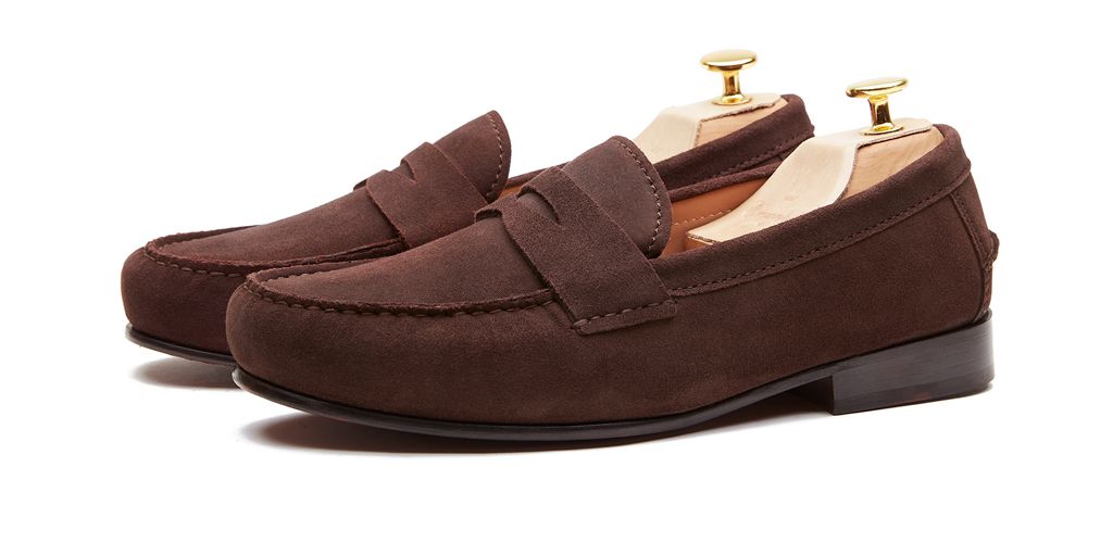 Loafer Penny, sapatos de camurça, sapato marrom escuro, loafer, máscara de sapato, sapatos confortáveis