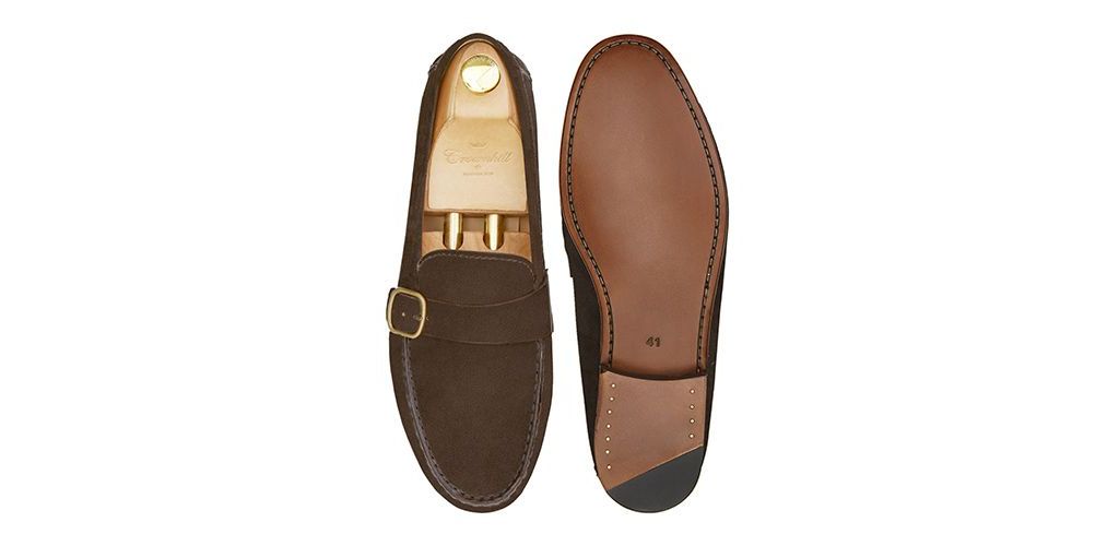 Loafers with side boucles. Comfortable brown leather moccasins for summer