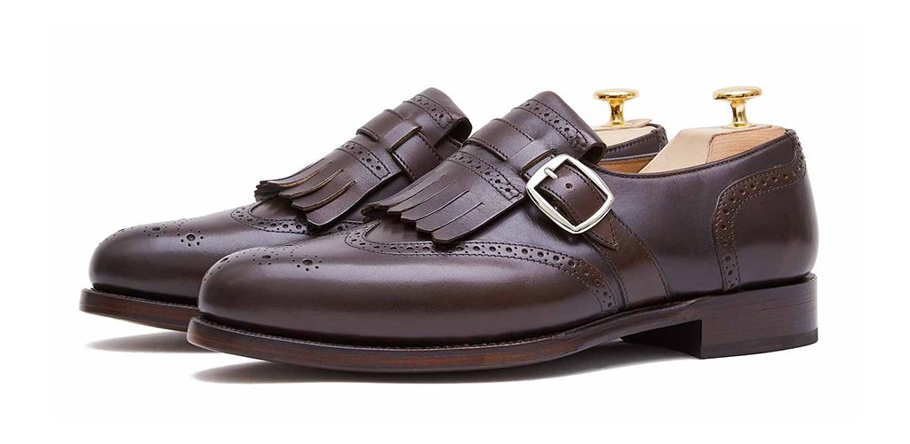 Zapato semi brogue marrón con hebilla plateada, zapato italiano 