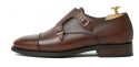 Zapato de dos hebillas de marrón chocolate, doble monkstrap marrón de ante