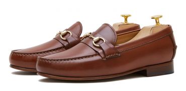 Loafers slip on buckle. Comfortable brown leather moccasins for summer