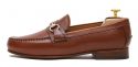 Loafers slip on buckle. Comfortable brown leather moccasins for summer
