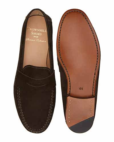 Loafer Penny, sapatos de camurça, sapato marrom escuro, loafer, máscara de sapato, sapatos confortáveis
