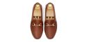 Loafers slip on buckle. Comfortable brown leather moccasins for summer