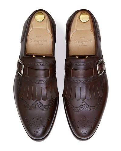 Brown monaci punta accento ala, marrone scarpe da uomo