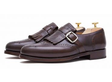 Zapato semi brogue marrón con hebilla plateada, zapato italiano 