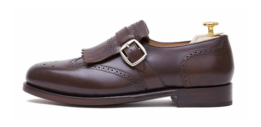 Zapato semi brogue marrón con hebilla plateada, zapato italiano 