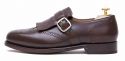 Brown monaci punta accento ala, marrone scarpe da uomo