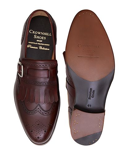 Bordeaux brogue wing tip monks, brown mens shoes