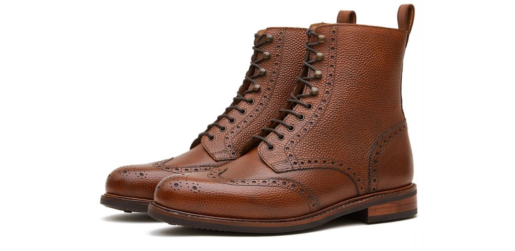 Derby bout d'aile bottes en cuir brun gaufré, bottes de cow-boy, bottes de moto, grain de scotch