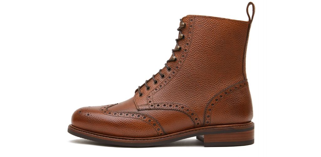 Derby bout d'aile bottes en cuir brun gaufré, bottes de cow-boy, bottes de moto, grain de scotch
