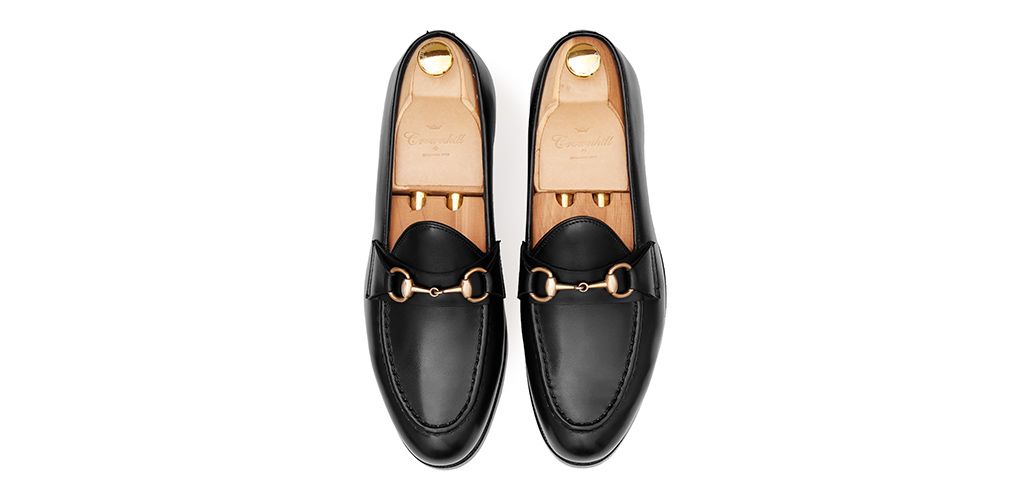 Mocasín de antifaz en piel negro, mocasín de piel para hombre