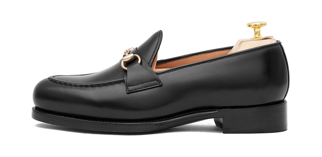 Mocasín de antifaz en piel negro, mocasín de piel para hombre