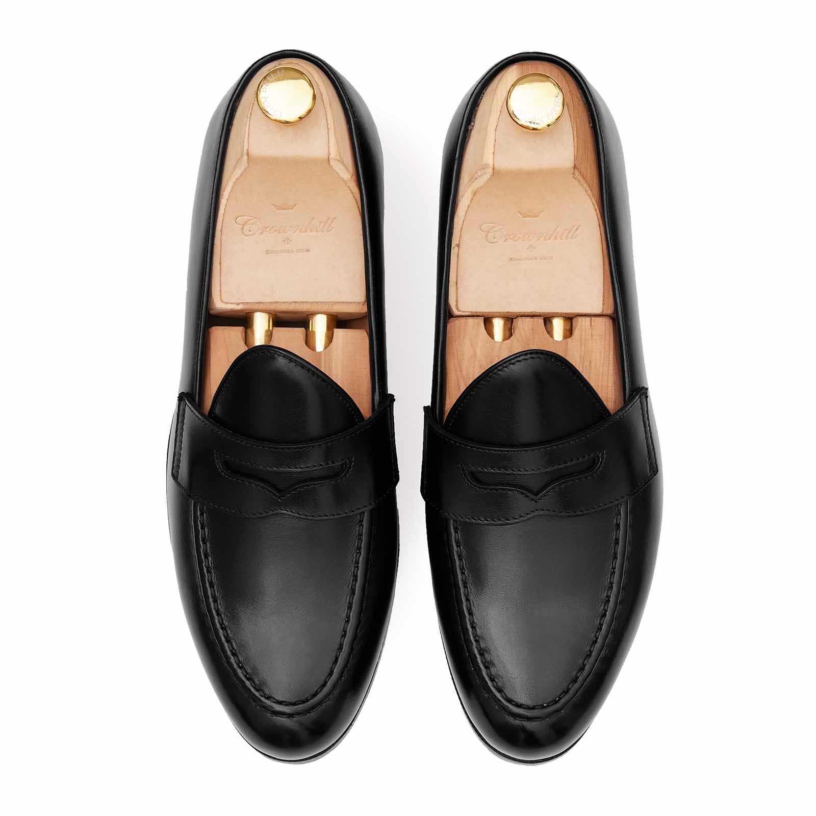mens black leather penny loafers