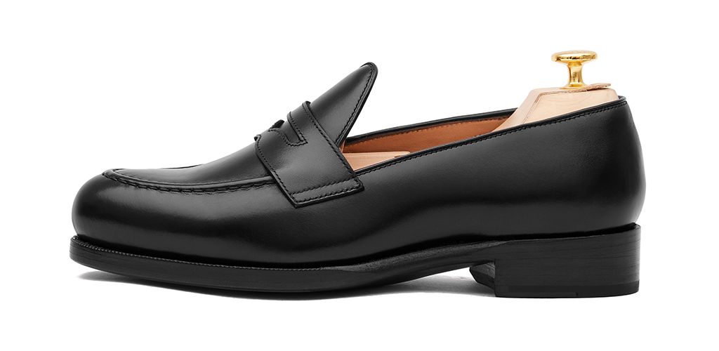 Mocasín de antifaz en piel negro, mocasín de piel para hombre