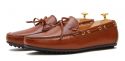 Moccasin shoe made with an eye mask quality to dark brown. comfortable shoe for summer