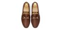 Loafers slip on buckle. Comfortable brown leather moccasins for summer
