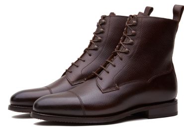 Botas de cuero de grain con cordones, botas de los hombres de cuero marrón chocolate, botas cómodas