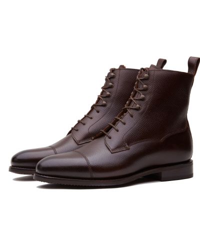 Botas de cuero de grain con cordones, botas de los hombres de cuero marrón chocolate, botas cómodas