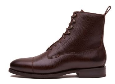 Botas de couro de grain com laços, botas masculinas de couro marrom chocolate, botas confortáveis