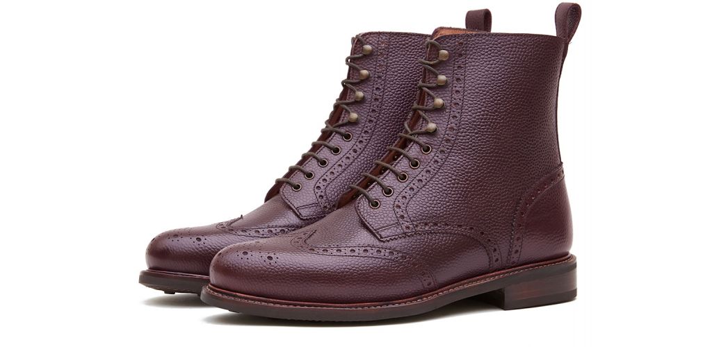 Botas derby wing tip piel grabada marron, botas camperas, botas de moto, scotch grain 