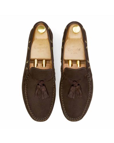 Zapato driver con borlas en ante marrón, zapatos cómodos, zapatos casuales, zapatos elegantes, zapatos para cualquier ocasión 