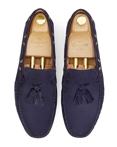 Zapato driver con borlas en ante azul, zapatos cómodos, zapatos casuales, zapatos elegantes, zapatos para cualquier ocasión 
